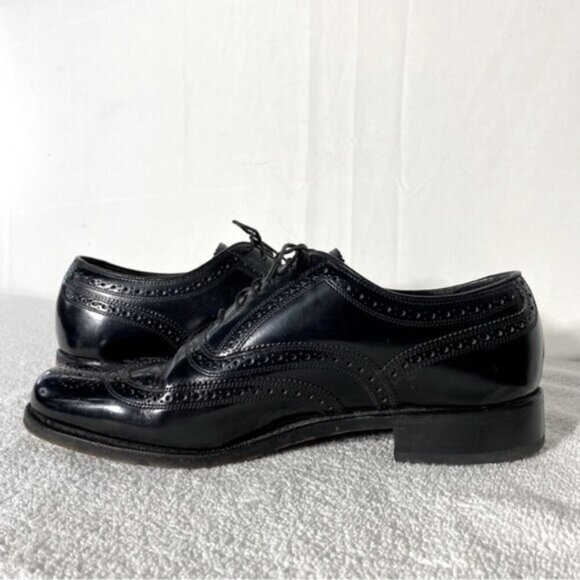 Vintage Florsheim Black Leather Lexington Wingtip Oxford Lace Up Dress Shoes 7D - Picture 11 of 14